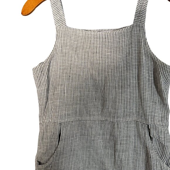 Vintage 100% Linen Gingham Overall Midi Dress Cottagecore Prairie M - Picture 3 of 5